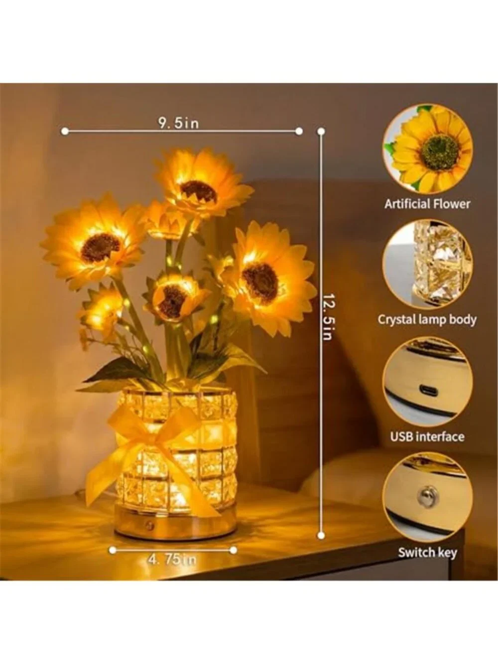Sunflower LED Lamp Cordless Rechargeable Touch Light Floral Home Decor Gift